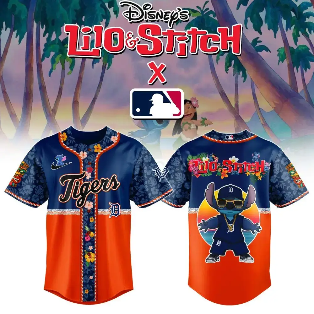 Detroit Tigers Mlb X Lilo & Stitch Custom Baseball Jersey Image
