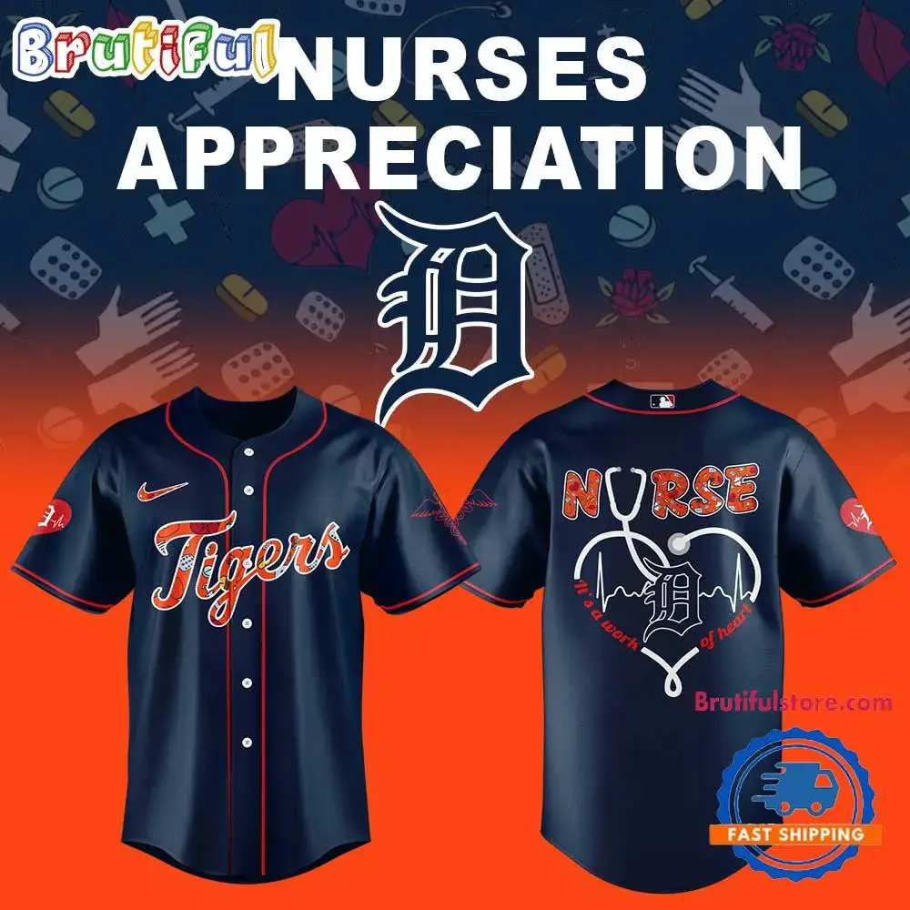 Detroit Tigers Nurses Appreciation Navy Blue Jersey Shirt Image