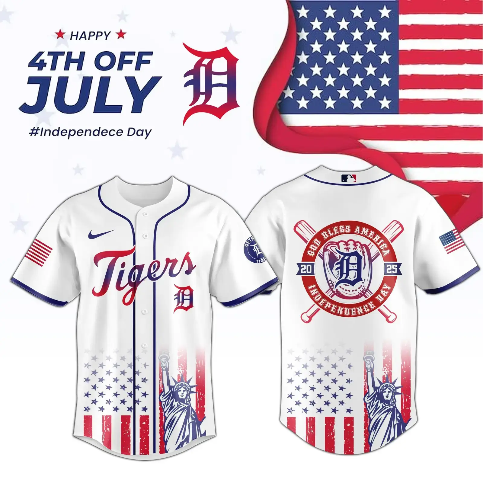 Detroit Tigers Special Independence Day Edition Jersey Detroit Tigers Merch Image