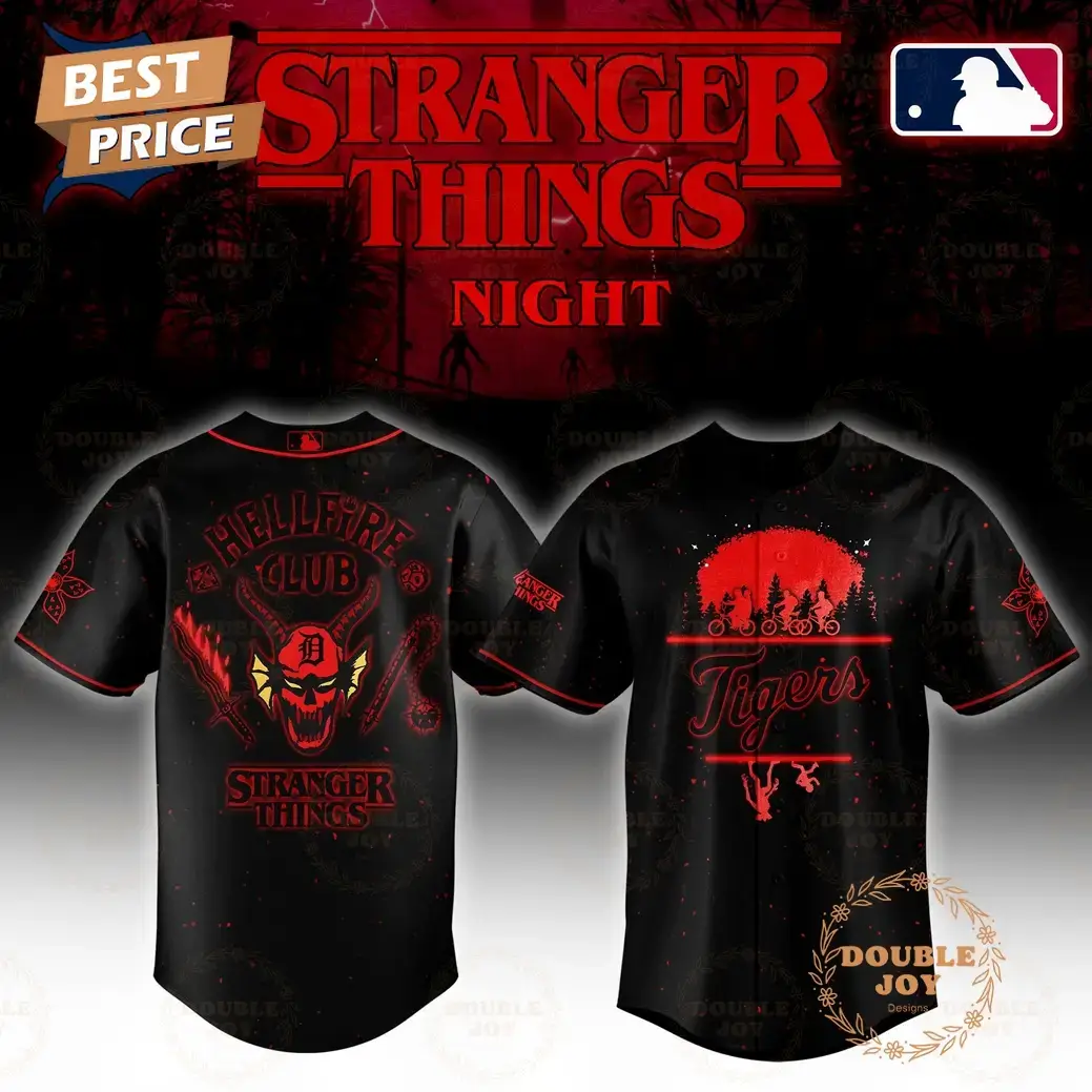 Detroit Tigers Stranger Things Night Hell Fire Club Limited Edition Baseball Jersey Image
