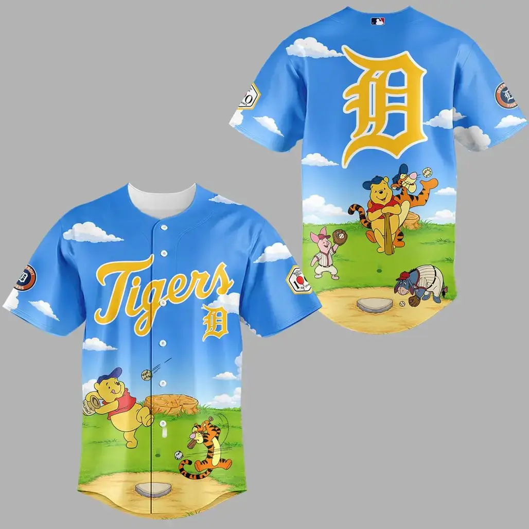 Detroit Tigers Winnie Pooh 100 Year Anniversary Day 2026 Baseball Jersey Image