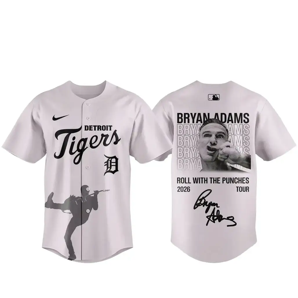 Detroit Tigers x Bryan Adams Roll With The Punches Tour 2026 Baseball Jersey Image