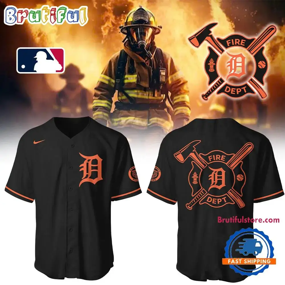Detroit Tigers X Firefighter Appreciation Night 2025 Black Baseball Jersey Image