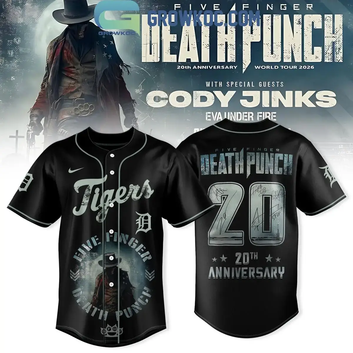 Detroit Tigers x Five Finger Death Punch 20th Anniversary World Tour Jersey Image