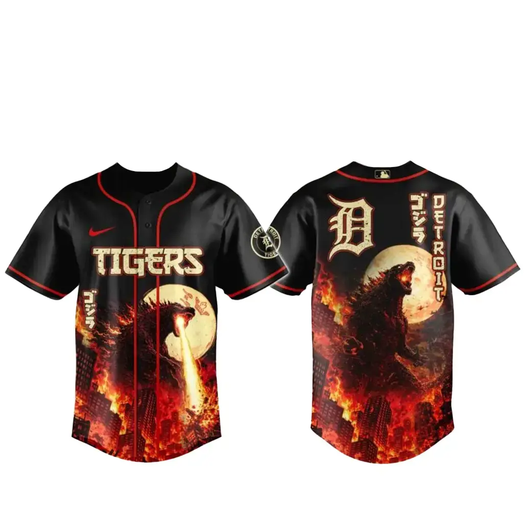 Detroit Tigers x Godzilla King of Monsters Baseball Jersey Image