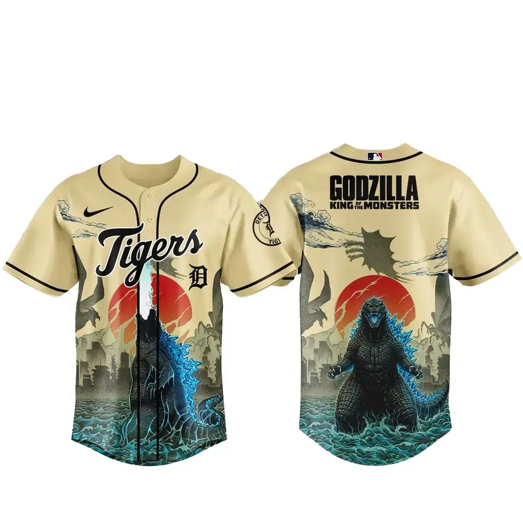 Detroit Tigers x Godzilla King of The Monsters Baseball Jersey Image