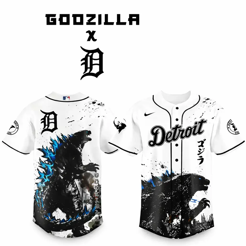 Detroit Tigers x Godzilla Monster Baseball Jersey Image