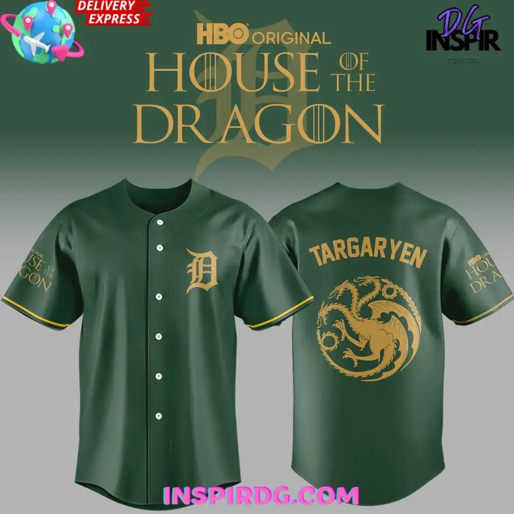 Detroit Tigers X House Of The Dragon Green Baseball Jersey Image
