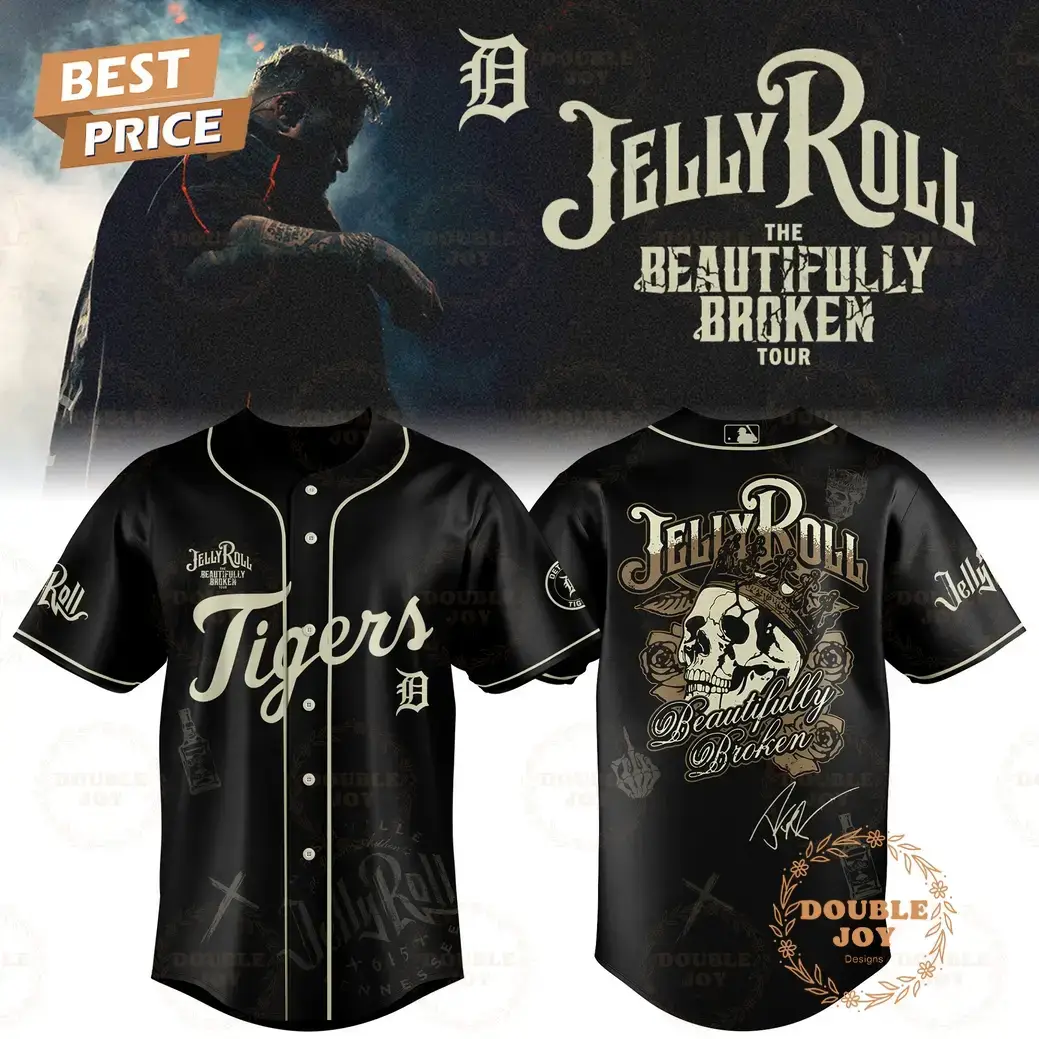 Detroit Tigers x Jelly Roll Tour The Beautiflly Broken Baseball Jersey Image