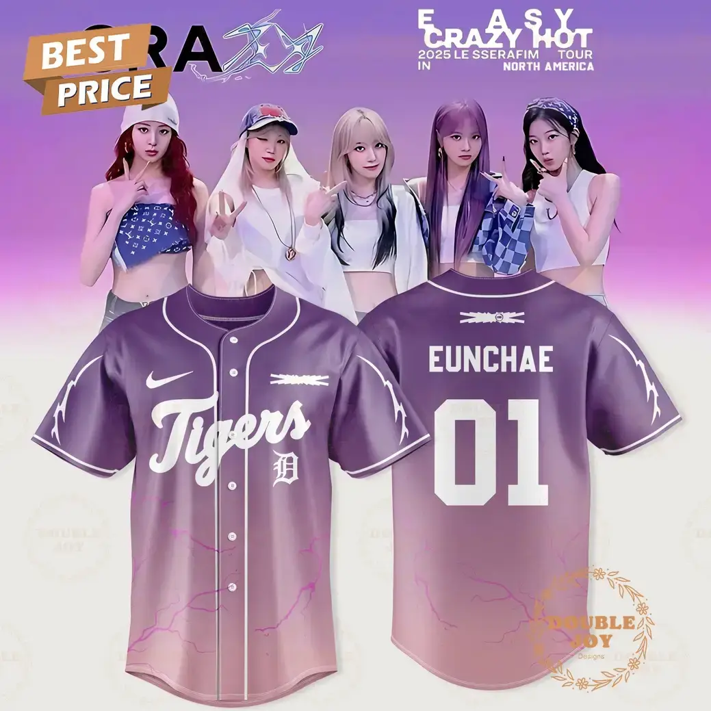 Detroit Tigers x LE SSERAFIM-Eunchae 2025 Tour Easy Crazy Hot Violet Baseball Jersey Image