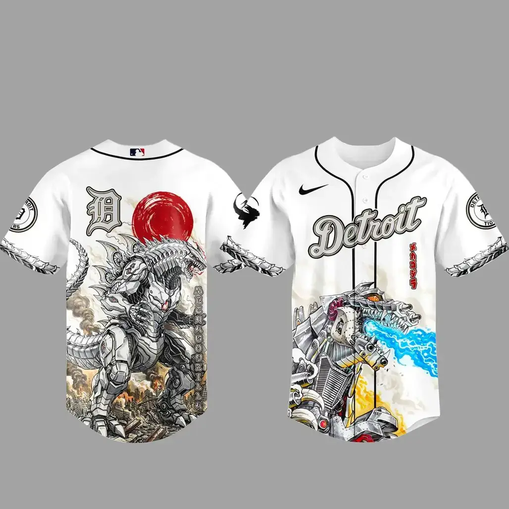 Detroit Tigers x MechaGodzilla Monster Baseball Jersey Image