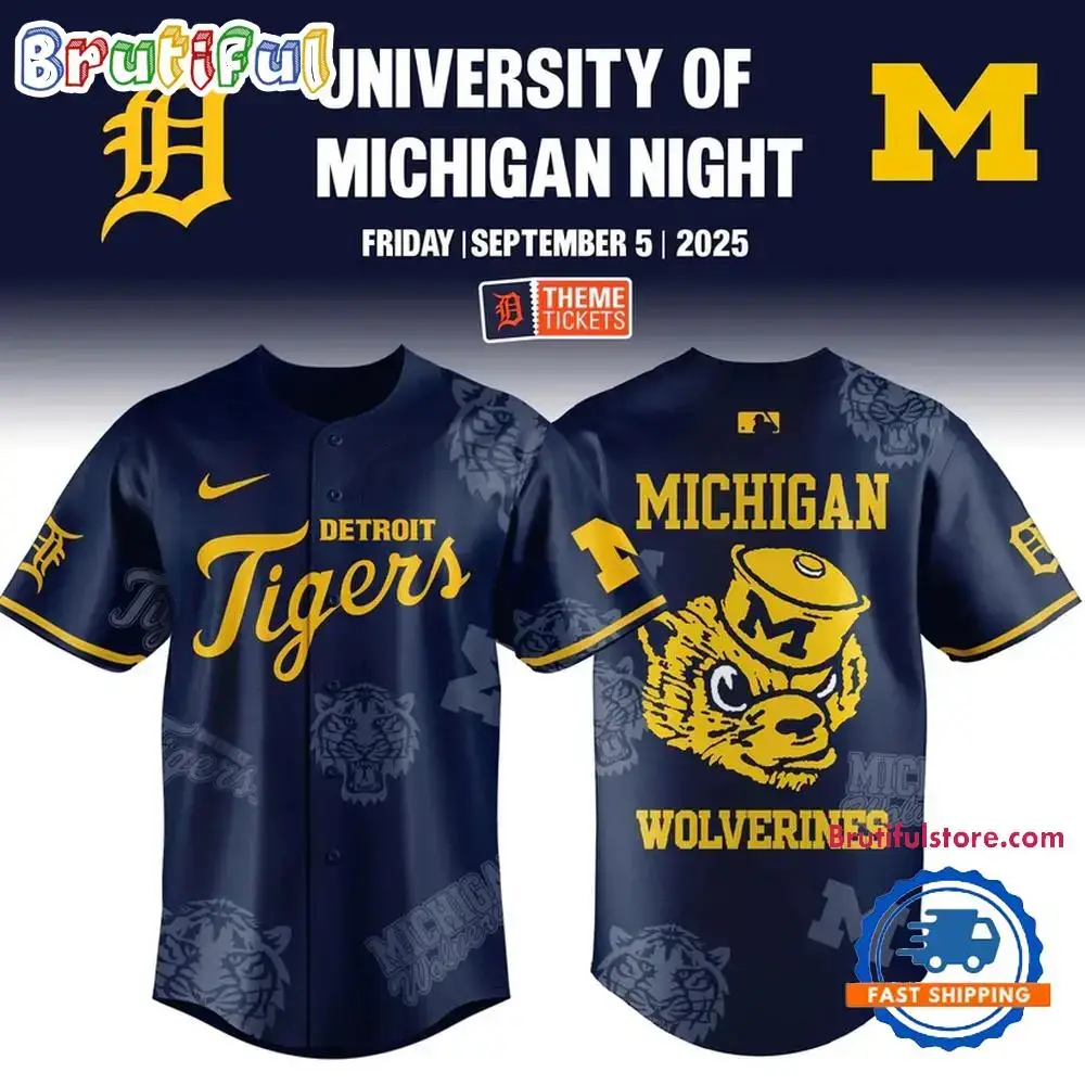 Detroit Tigers X Michigan Wolverines Night Game 2025 Baseball Jersey Image