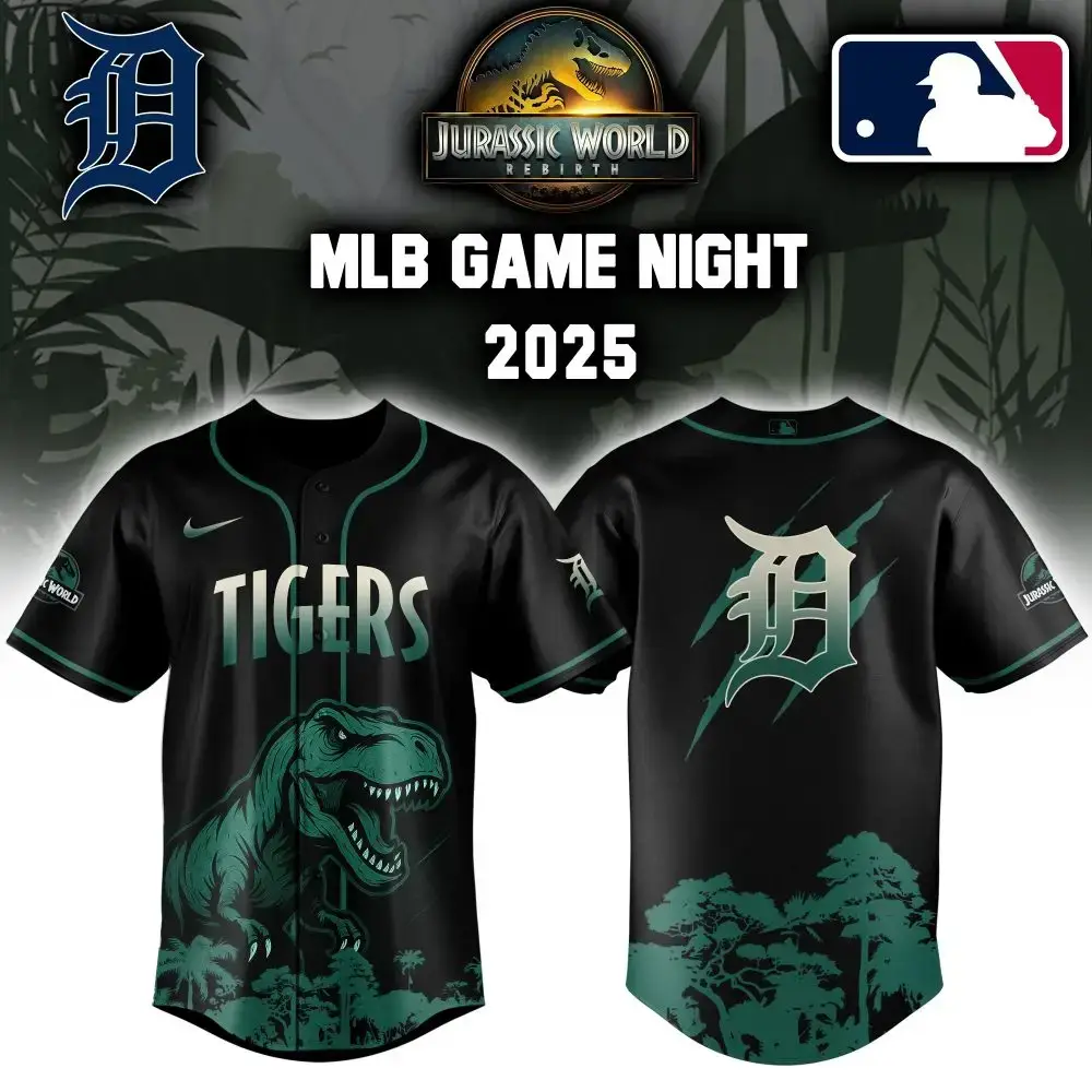 Detroit Tigers X Mlb Jurassic World Custom Baseball Jersey Image