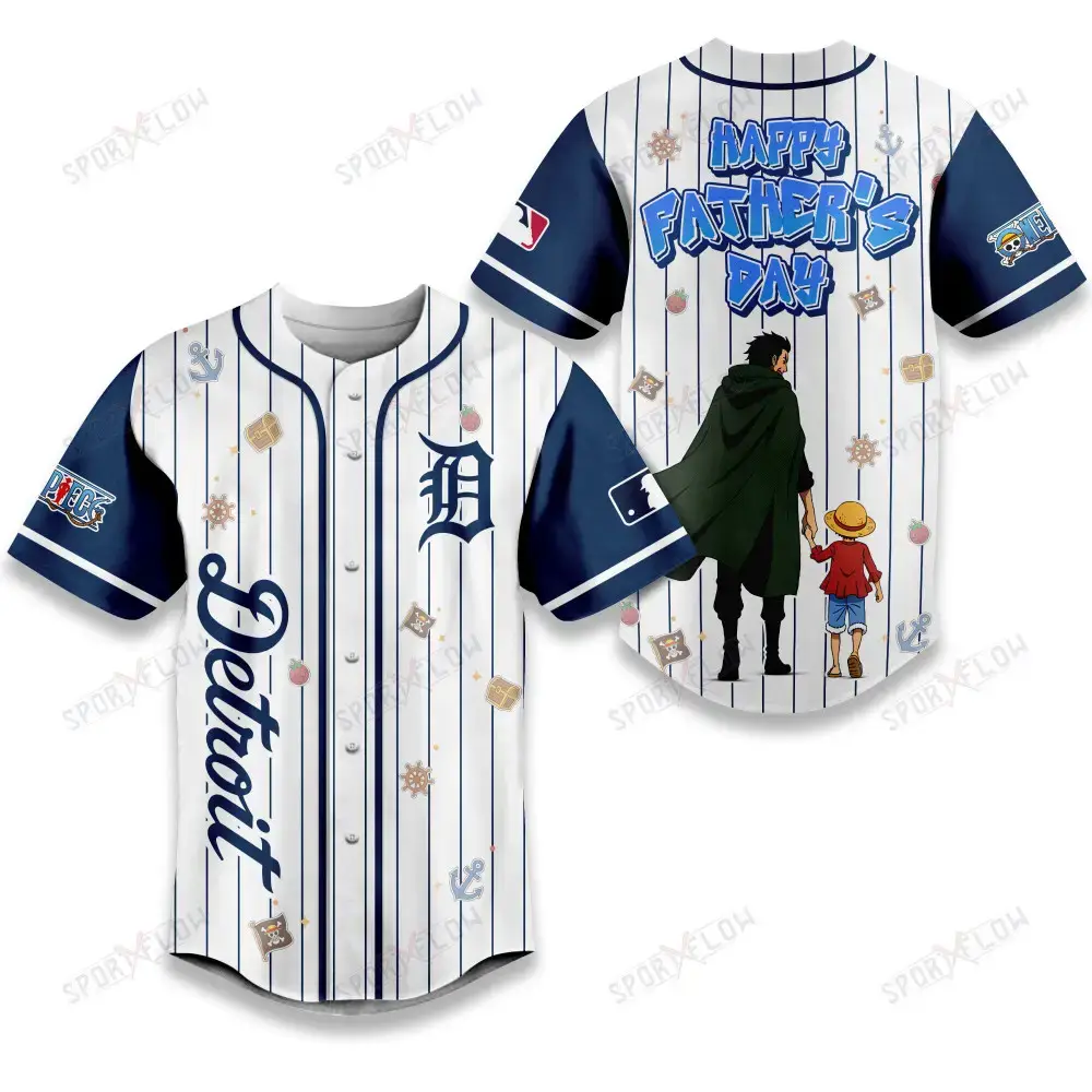 Detroit Tigers X One Piece Dragon & Luffy Dad Baseball Jersey Image