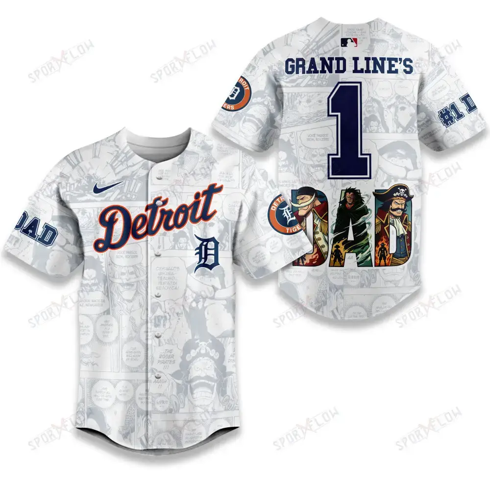 Detroit Tigers X One Piece Grand Line'S #1 Dad Custom Baseball Jersey Image