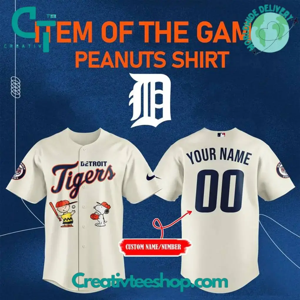 Detroit Tigers X Peanuts Personalized Baseball Jersey Image