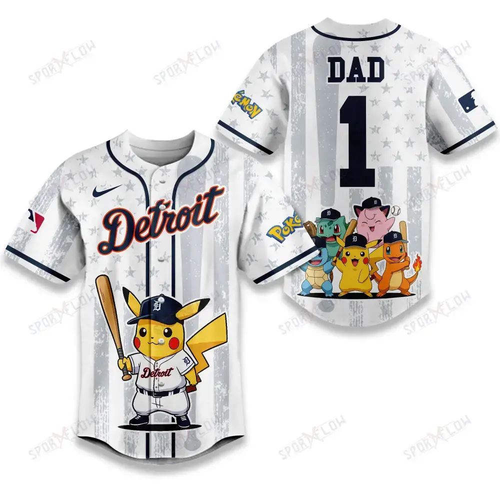 Detroit Tigers X Pokemon Night Dad Edition Baseball Jersey Image
