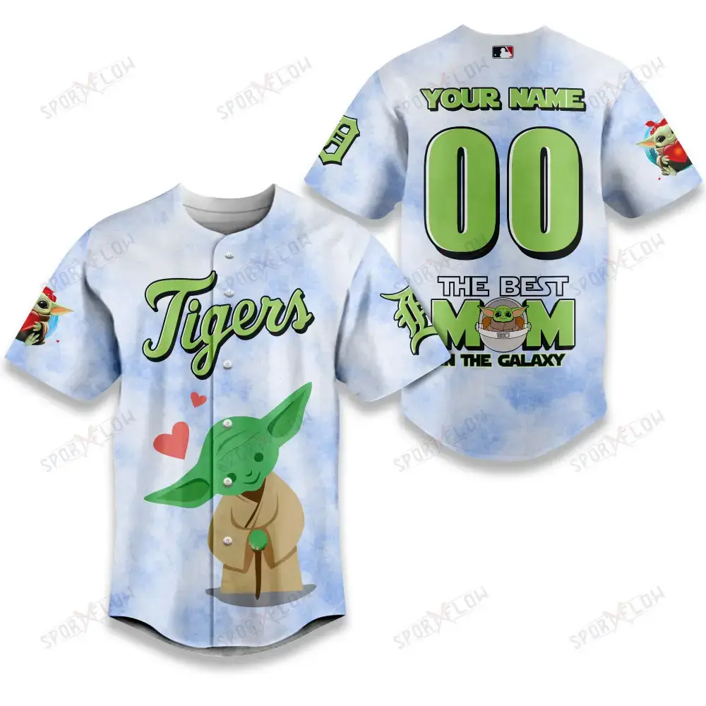 Detroit Tigers X Star Wars Yoda Best Mom Custom Baseball Jersey Image