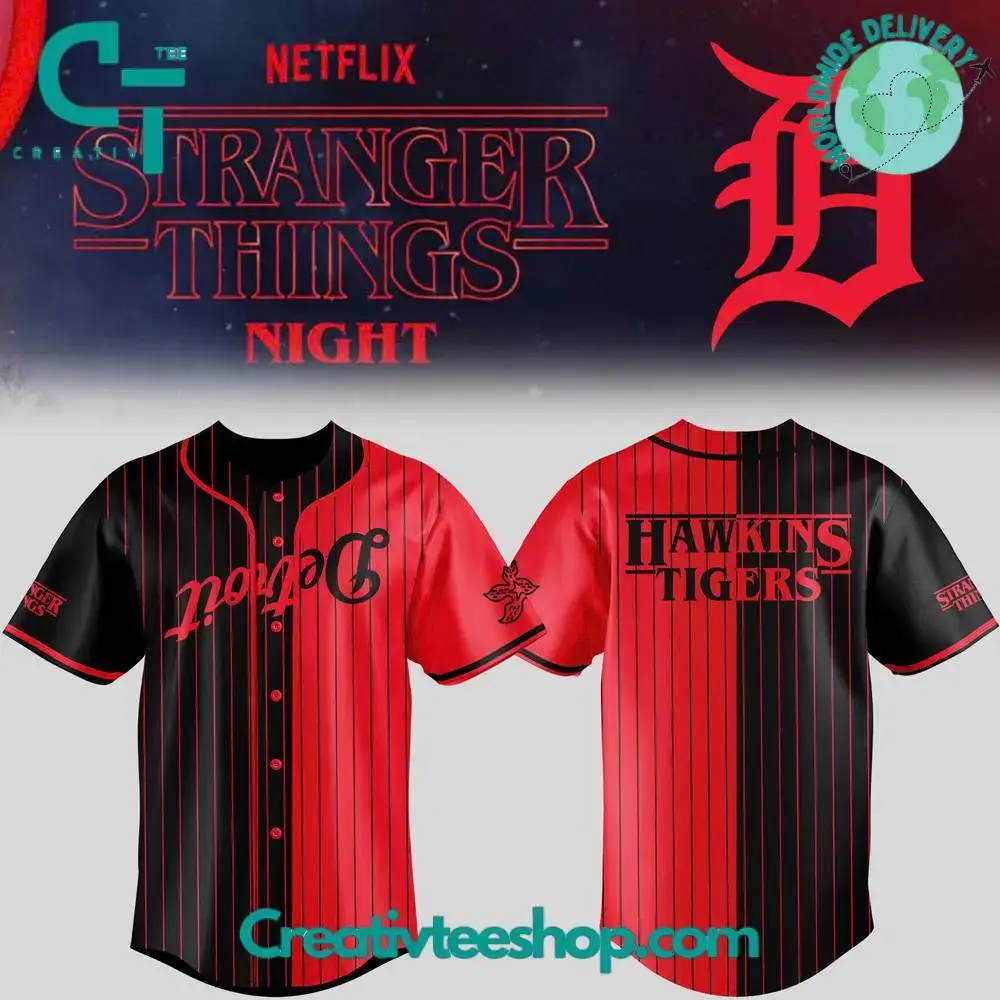 Detroit Tigers X Stranger Things Night Special Baseball Jersey Image