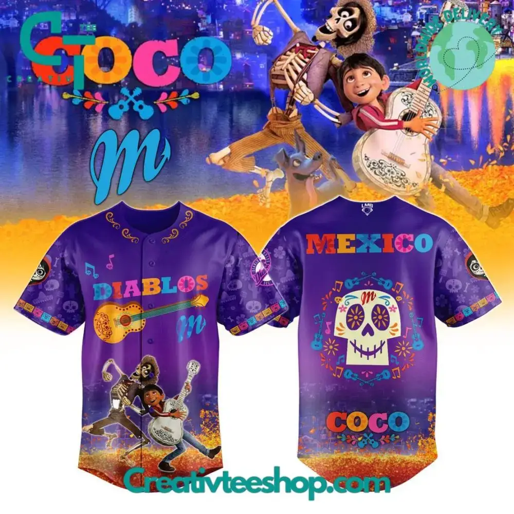 Diablos Rojos Del Mexico X Coco Movie Special Baseball Jersey Image