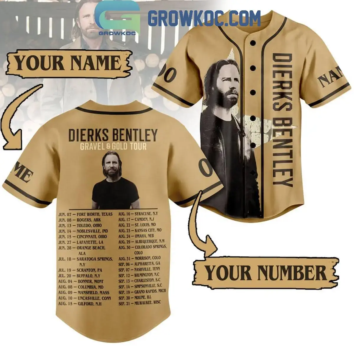 Dierks Bentley Gravel And Gold Tour 2024 Personalized Baseball Jersey Image
