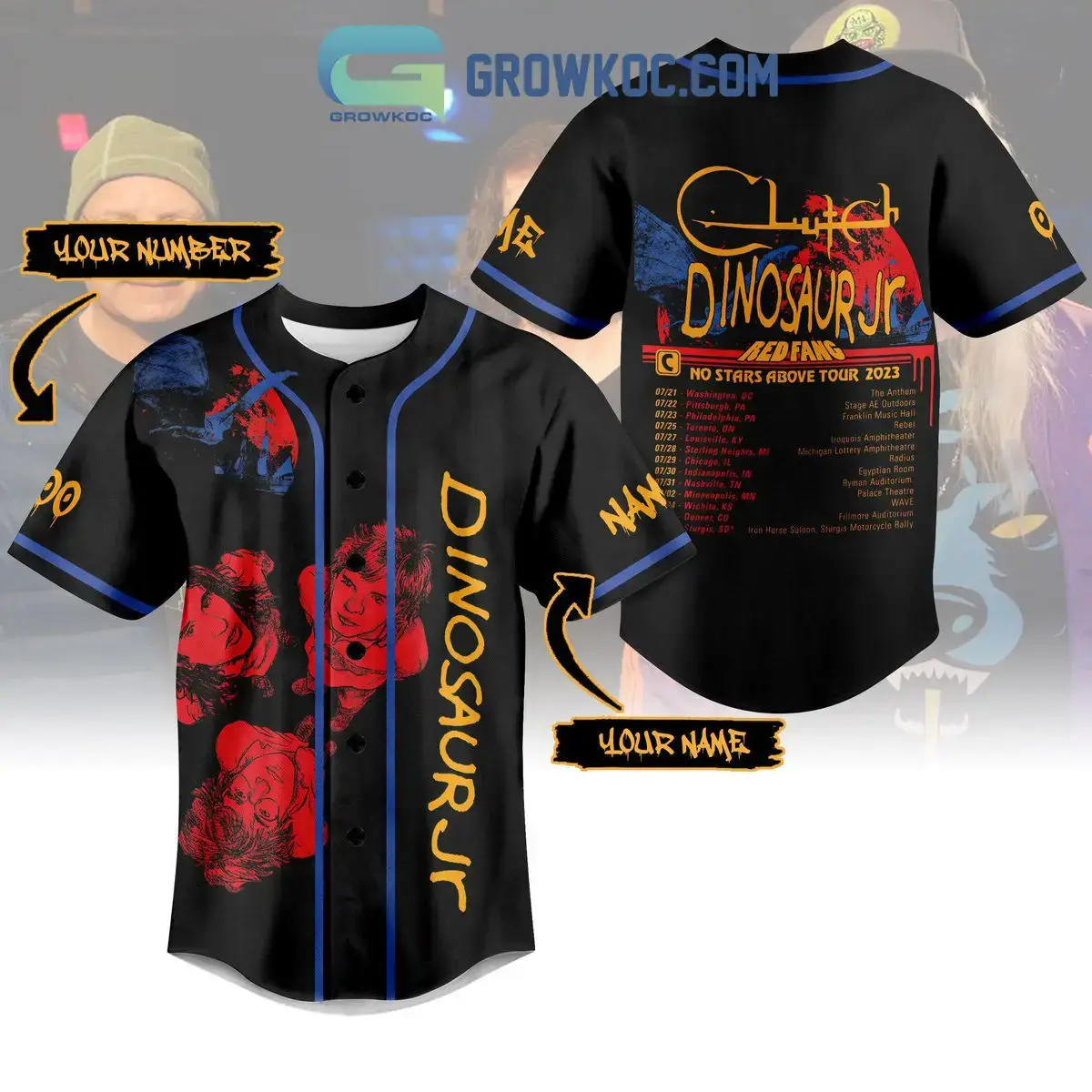 Dinosaur JR Red Fang No Stars Above Tour 2023 Personalized Baseball Jersey Image