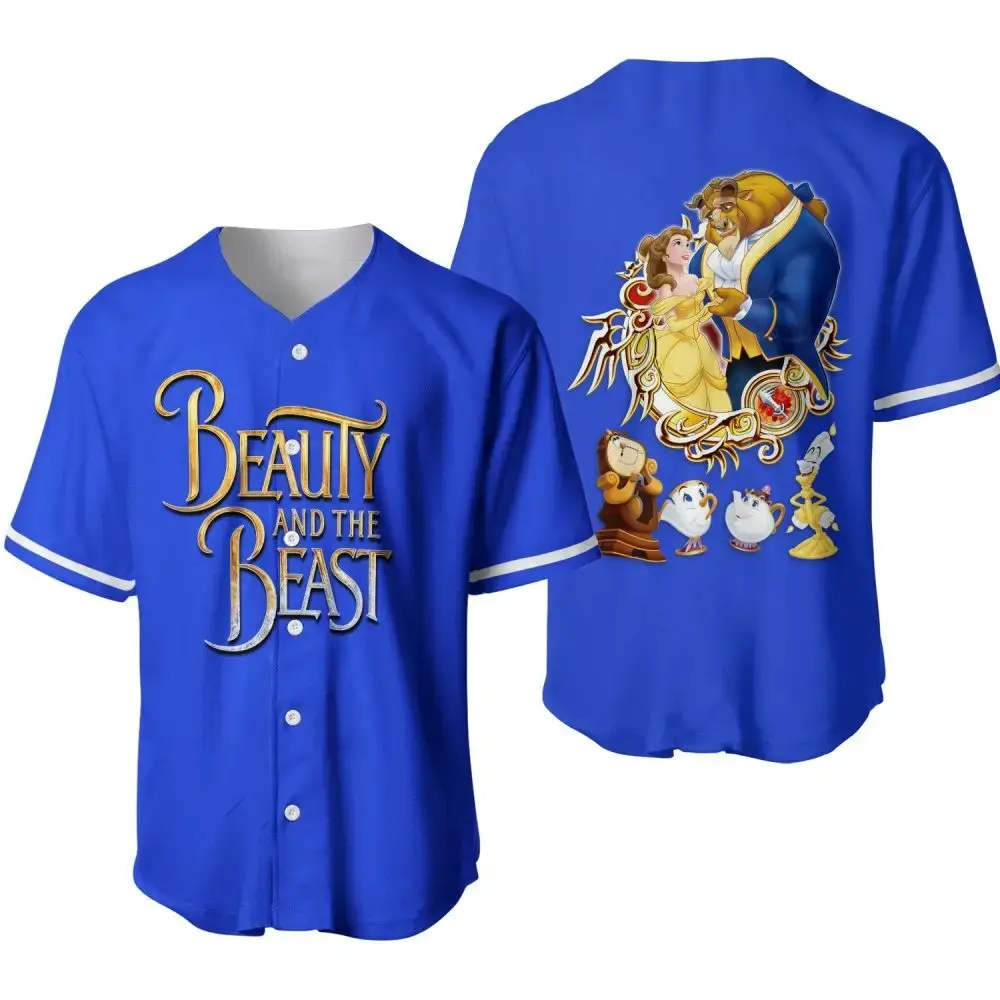 Disney Beauty And The Beast Baseball Jersey - Vibrant Blue Unisex Top, Perfect Gift For Fans Image
