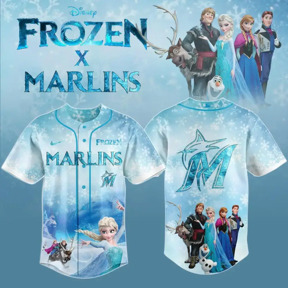 Disney Frozen X Marlins Jersey – Limited Edition Elsa & Anna Baseball Shirt Image