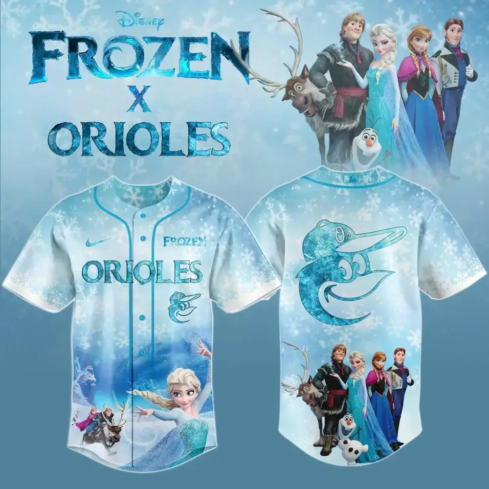 Disney Frozen X Orioles Limited Edition Baseball Jersey – Elsa, Anna, Olaf Design! Image