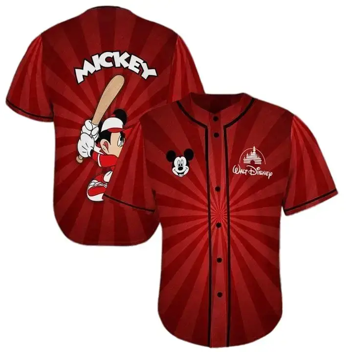 Disney Mickey Baseball Jersey - Red Graphic Tee For Adults & Kids Image