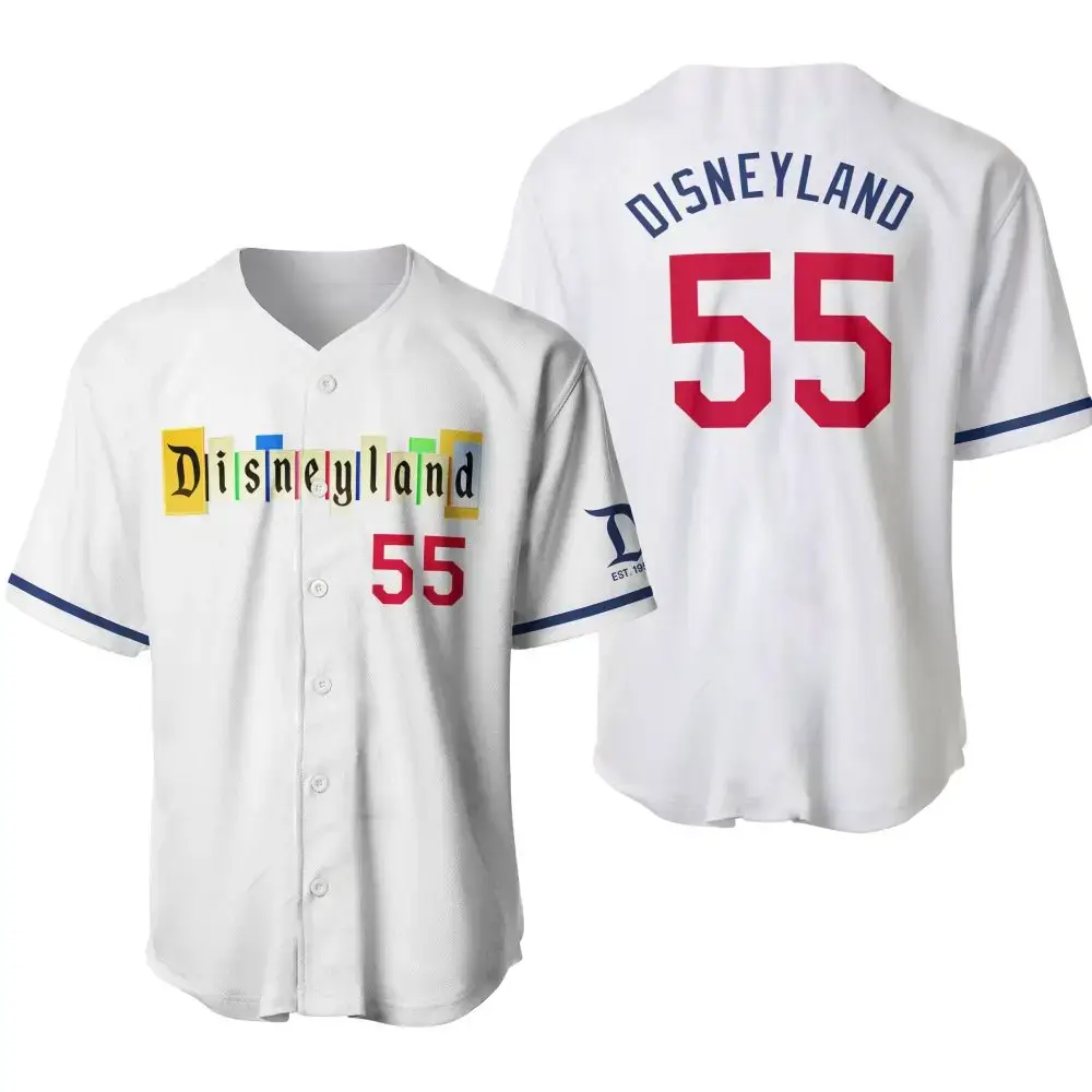 Disneyland Baseball Jersey – Vintage Style, Custom Number 55, Unisex White Tee Image