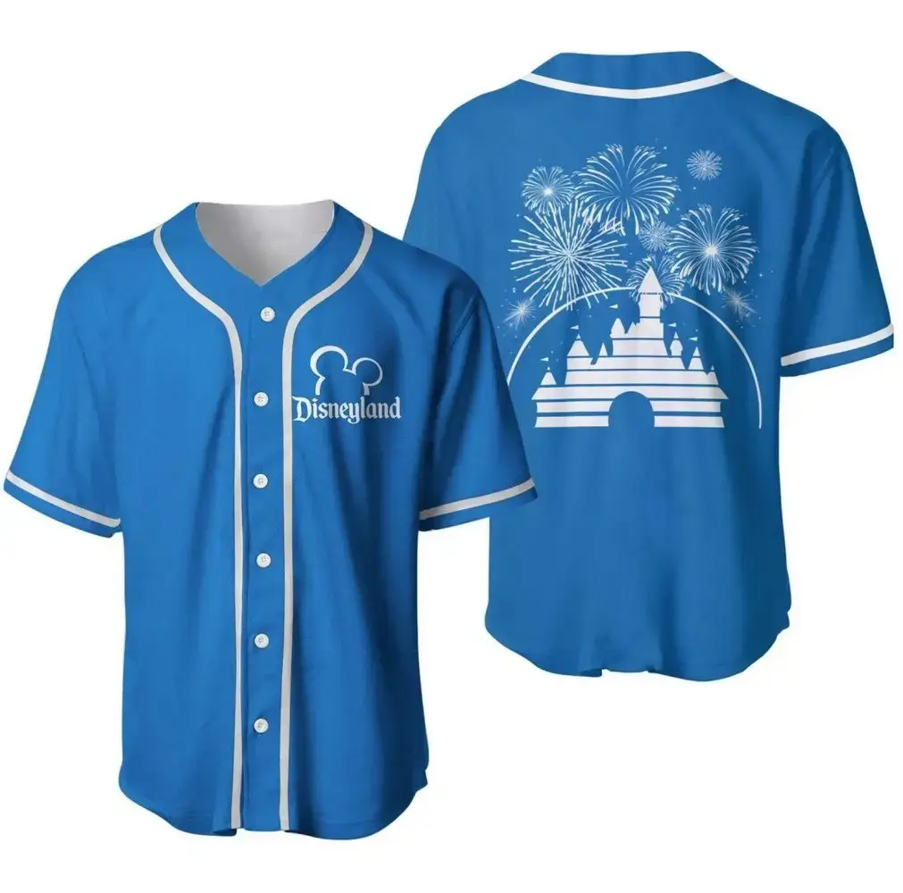 Disneyland Magic Castle Baseball Jersey - Blue Fireworks Design, Unisex Comfort Fit Image