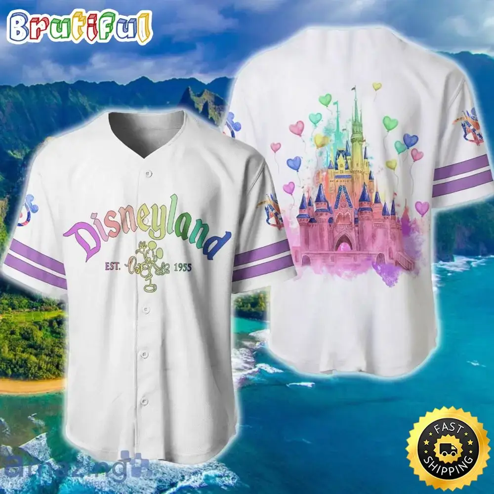 Disneyland Magic Kingdom Rainbow White Disney Baseball Jersey Shirt Image