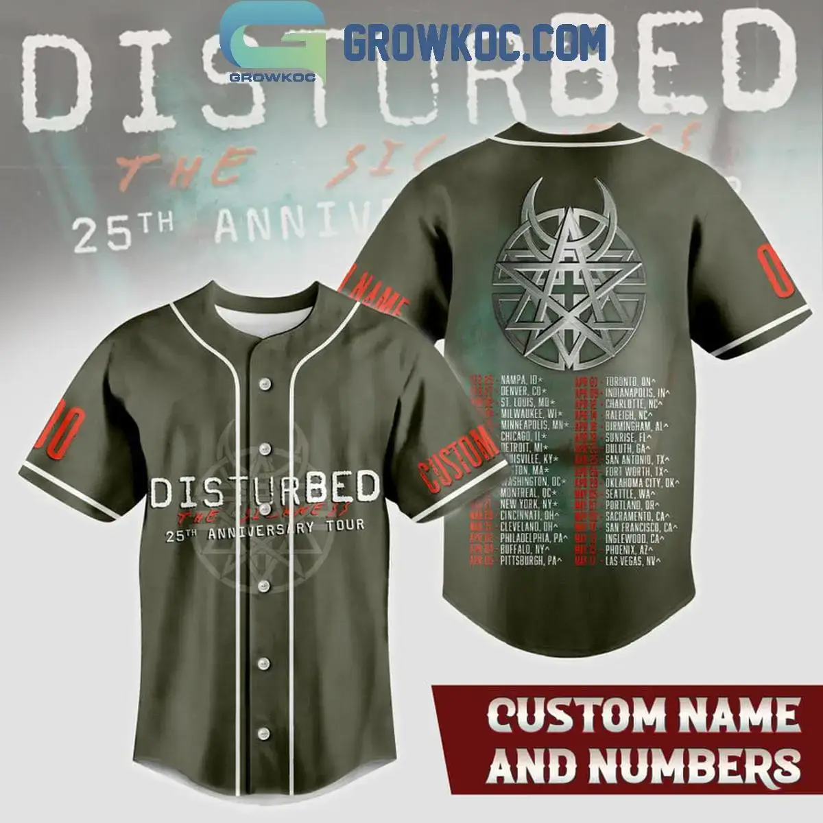 Disturbed 25th Anniversary Tour 2025 Fan Personalized Baseball Jersey Image