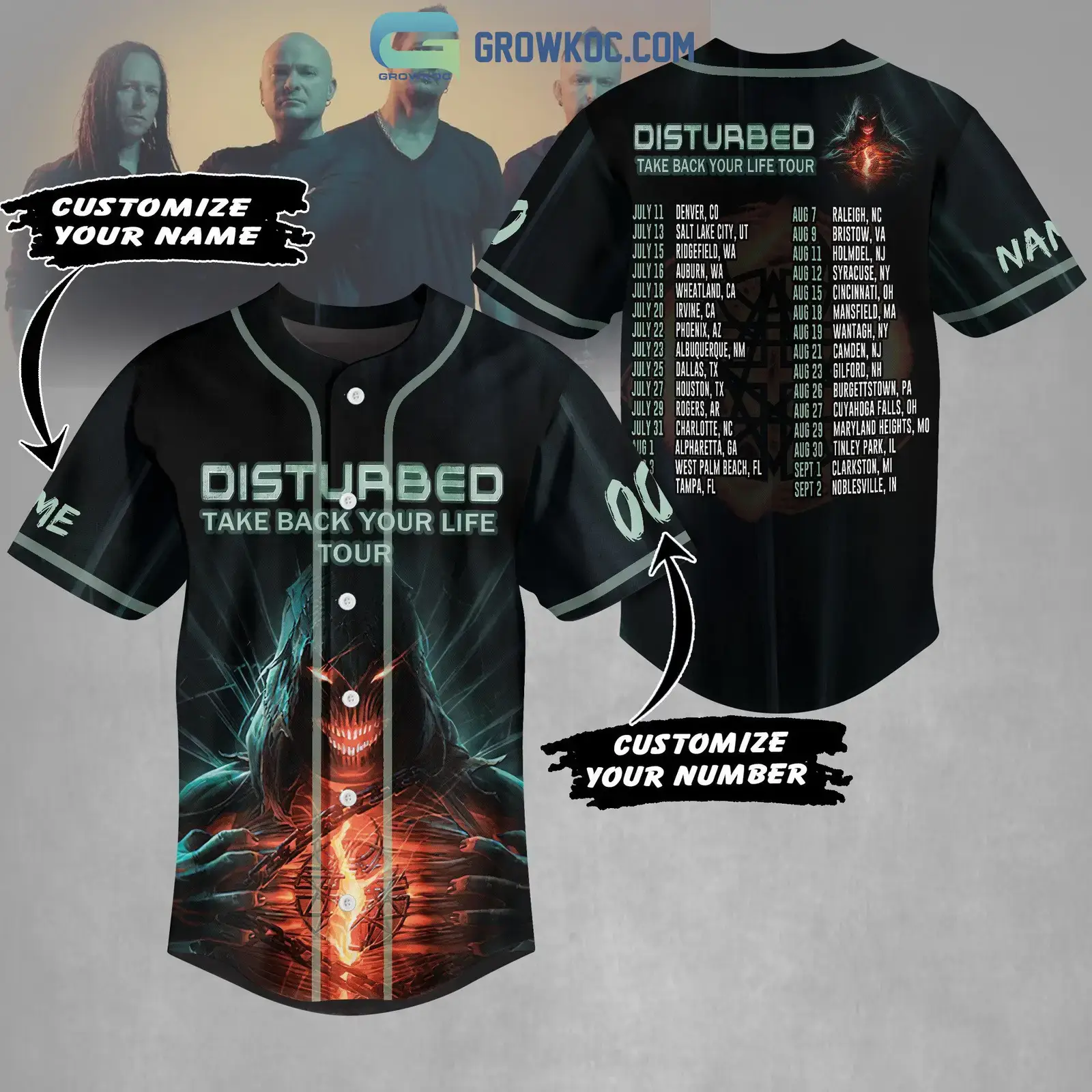 Disturbed Take Back Your Life Tour Personalized Baseball Jersey Image