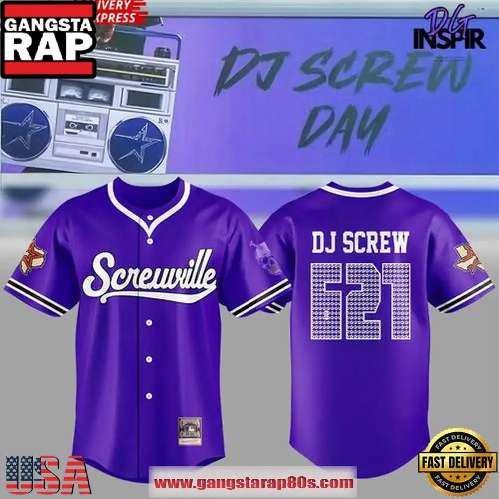 DJ Screw Screwville 621 Purple Baseball Edition Baseball Jersey Shirt Image