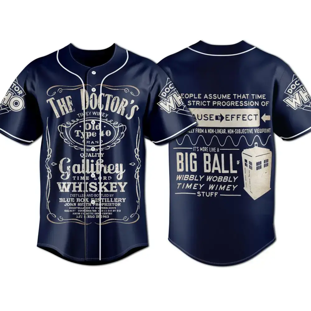 Doctor Who Timey Wimey Baseball Jersey - Unique Gallifrey Whiskey Design, Perfect For Fans! Image