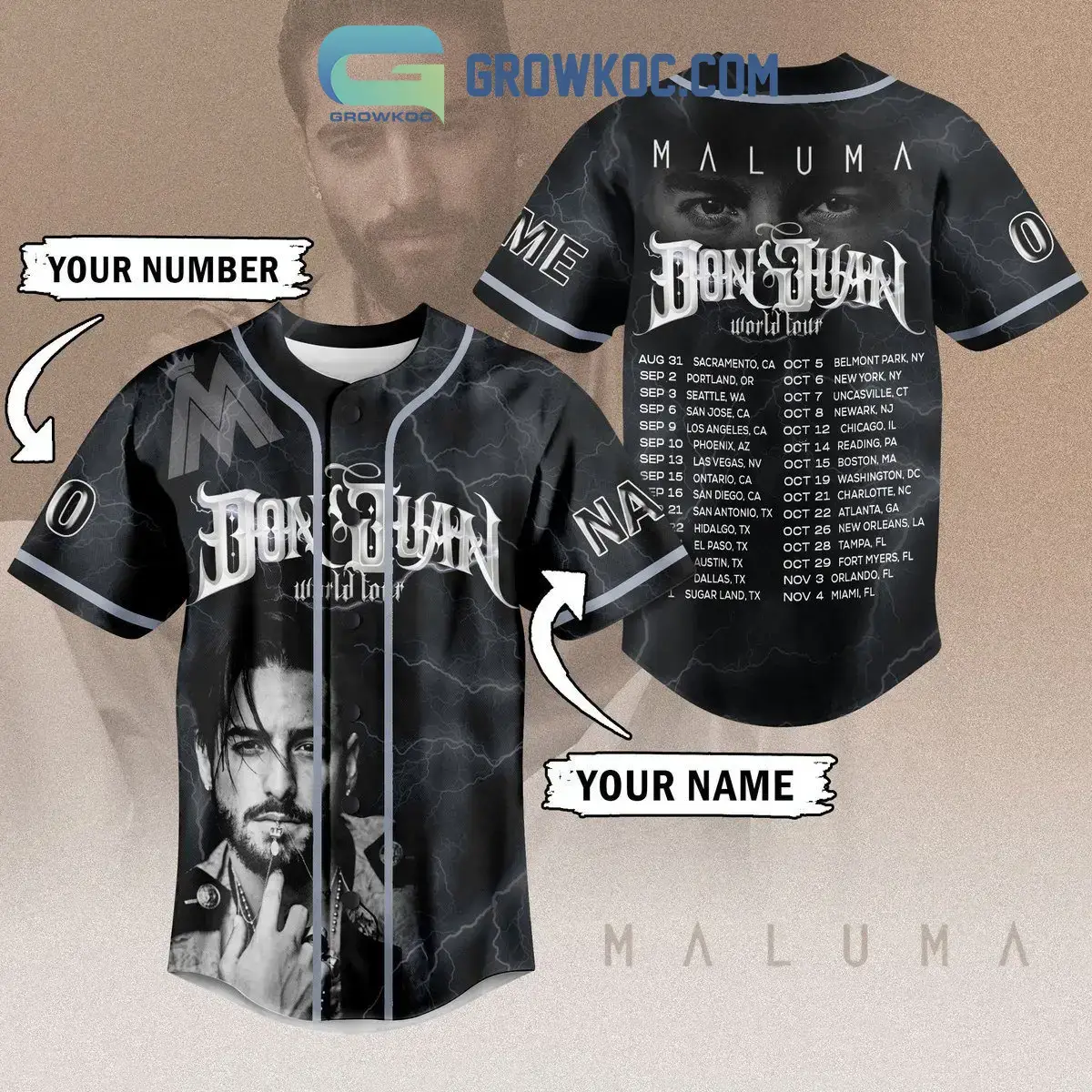 Don Juan World Tour Maluma Personalized Baseball Jersey Image