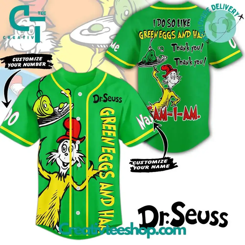 Dr.Seuss Green Eggs And Ham Baseball Jersey Image