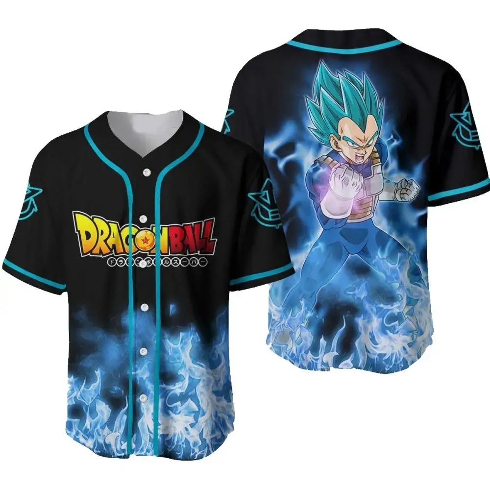 Dragon Ball Anime Baseball Jersey - Stylish Vegeta Blue Aura Design, Unisex Sports Wear Image