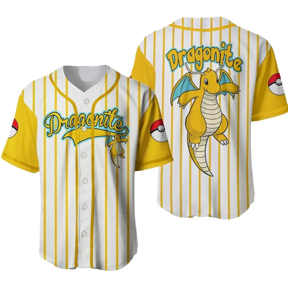 Dragonite Baseball Jersey - Stylish Pokémon Fan Apparel With Pokéball Design Image