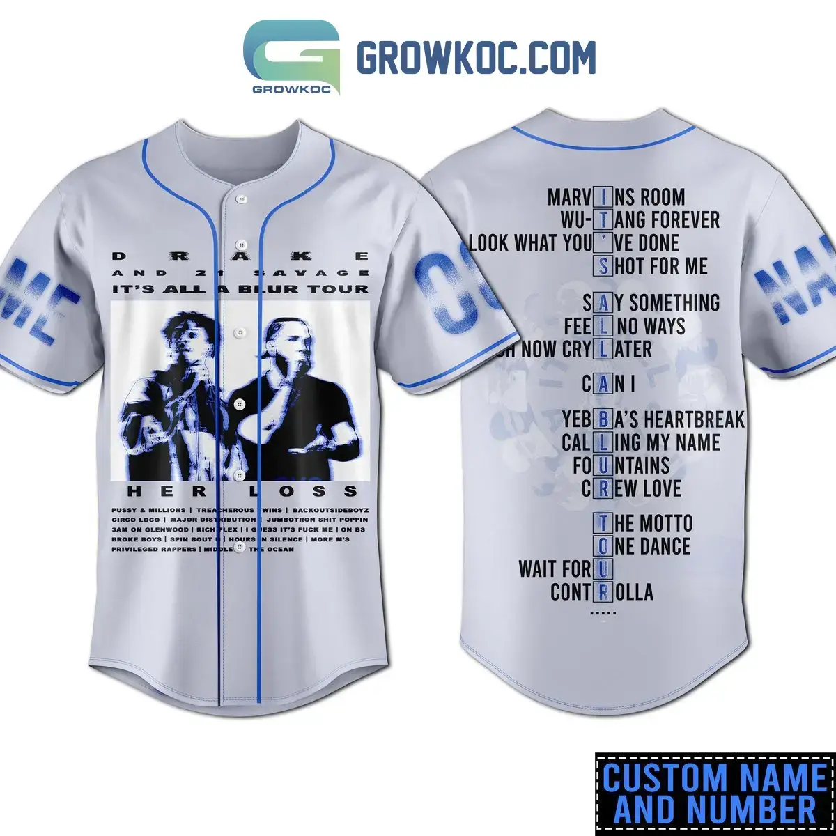 Drake And 21 Savage It's All A Blur Tour Her Loss White Design Personalized Baseball Jersey Image