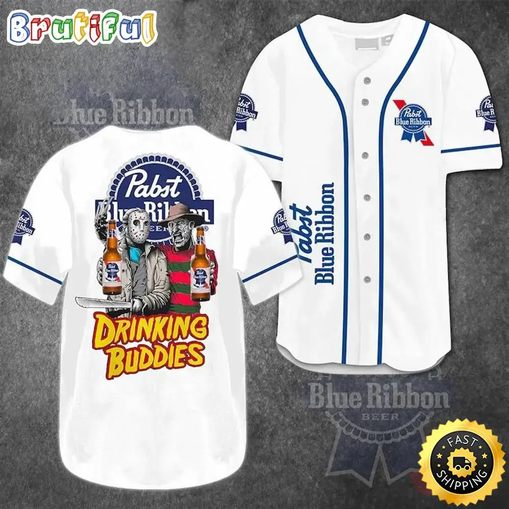 Drinking Buddies Pabst Blue Ribbon Baseball Jersey Image
