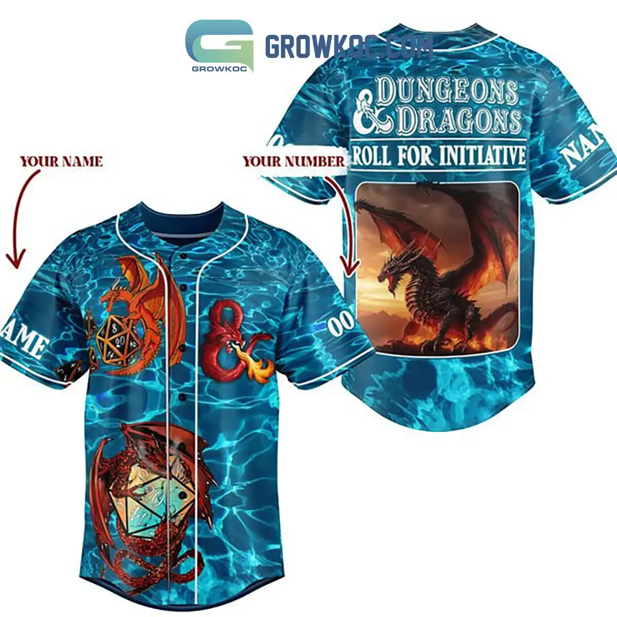 Dungeons & Dragons Roll For Initiative Blue Version Personalized Baseball Jersey Image