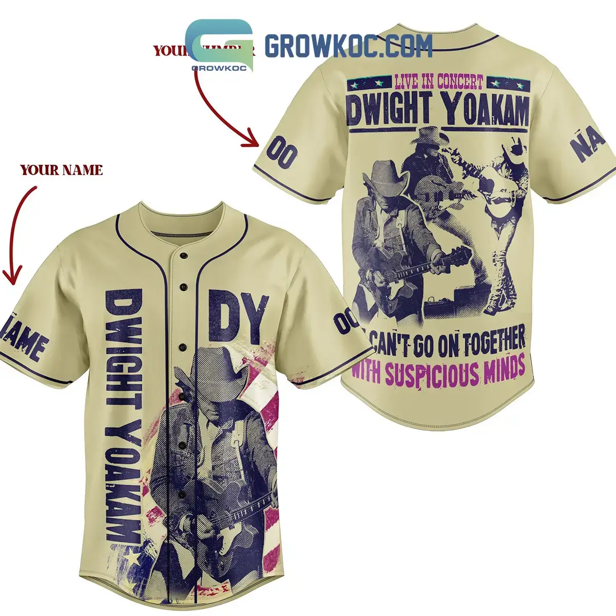 Dwight Yoakam We Can't Go On Together With Suspicious Mind Personalized Baseball Jersey Image