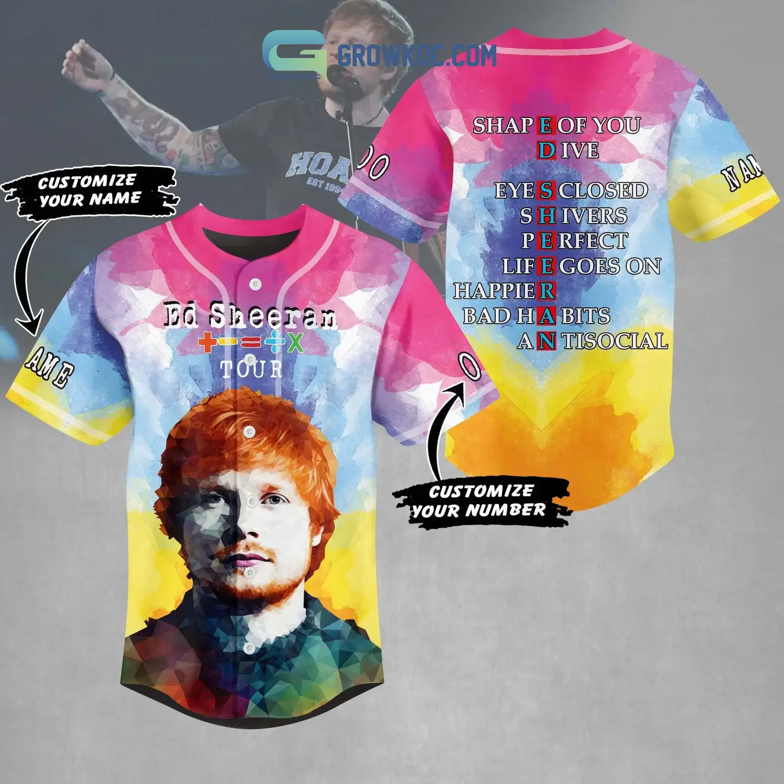 Ed Sheeran Tour All Hit Song Art Design Personalized Baseball Jersey Image