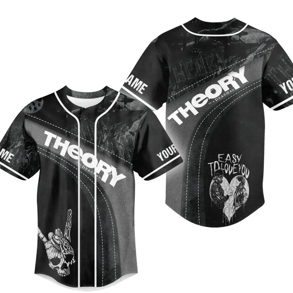 Edgy Black Graphic Baseball Jersey - Bold 'Theory' Design, Perfect For Streetwear Lovers Image
