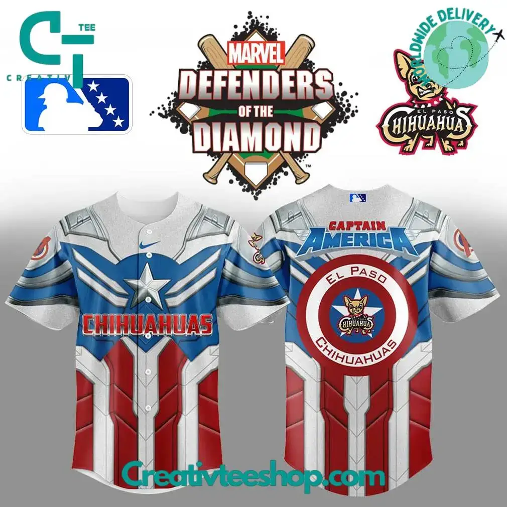 El Paso Chihuahuas X Captain America Special Baseball Jersey Image