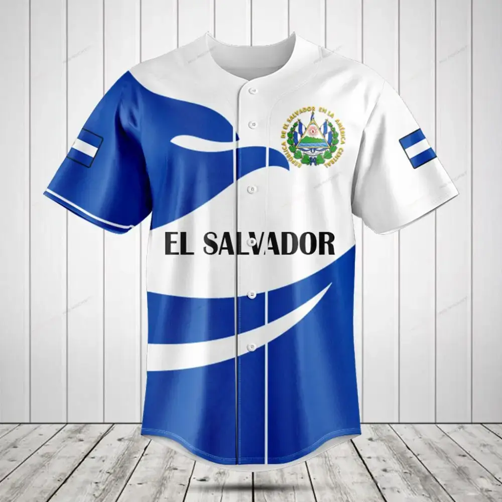 El Salvador Flag Baseball Jersey - Proud Patriotic Design, Breathable Fabric, Unisex Fit Image