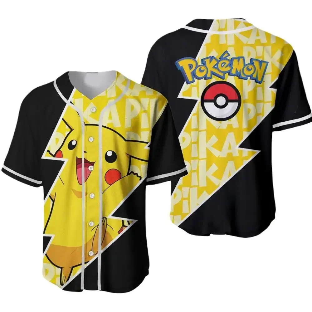 Electric Pikachu Baseball Jersey - Vibrant Pokémon Design For Fans Image